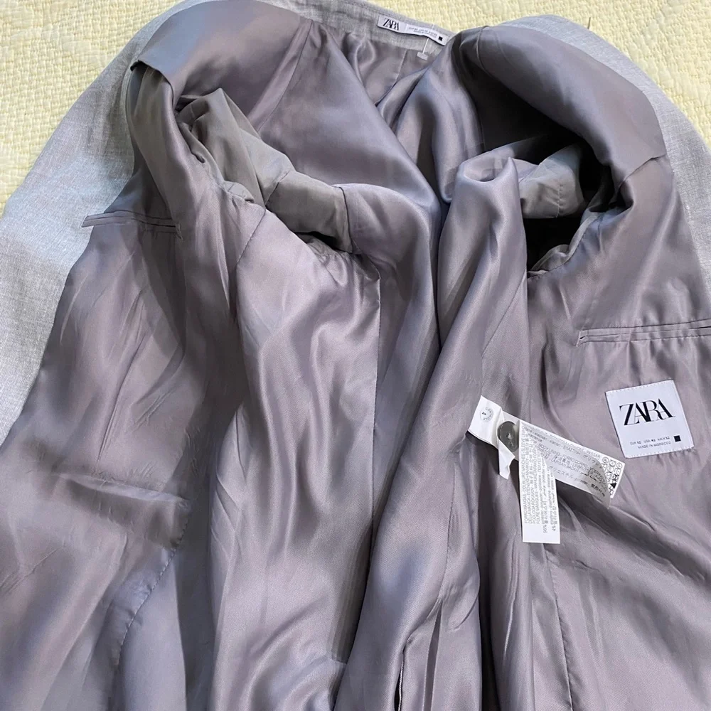 Zara Two Buttons Closure Linen Blend Gray Blazer size 42